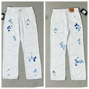 Brand Mens Designer Chromees Old Washed Chromees Jeans Hearts Straight Trousers Heart Embroidery Letter Prints For Women Men Pents Jeans 6374