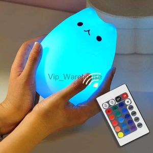 Night Lights Cat LED Night Light Touch Sensor Remote Control 16 Colors Dimmable USB Rechargeable Silicone Animal Lamp for Children Baby Gift YQ231009