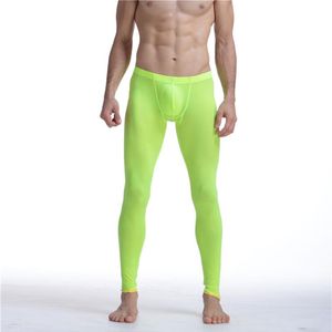 Uomini sexy maglia meschide trasparenti erotici ultra-sottili gay long johns gocciola di seta di seta pantaloni cimpili calza