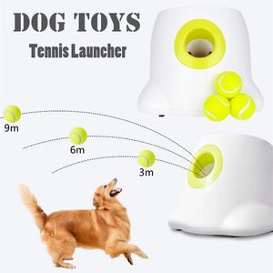 Zabawki dla psów żucia Pet Dog Zabemki Tennis Launcher Automatyczna maszyna do rzucania Pet Ball Rzut urządzenie 3/6/9m Emisja sekcji z 3 piłkami trening psów 231009
