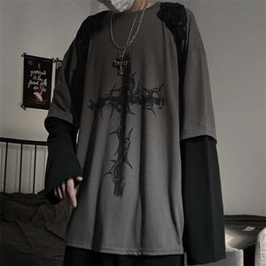 Gotik Goth Style Üstler Punk Uzun Kollu Ment-Shirt Japon Sokak Giyseni Moda Kore Büyük Boy Y2K Tops 210721293y