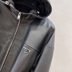 Luxury 5A Brand Women's Jackets Casual Designer Design New Women's Triangle Belt Hooded Leather Jacket Cool Workwear Style For Teenagers