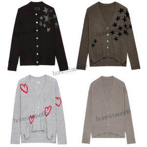 カシミアセーター24aw Zadig Voltaireトップ女性デザイナーファッションコットンパーカーニューザディグヴォルテールスウェットシャツクラシック100％カシミアニットカジュアルレディカーディガン