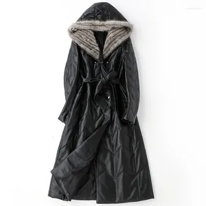 Jaqueta de couro genuíno feminino gola real casaco de pele carneiro inverno quente para baixo das mulheres jaquetas com capuz HQ18-CJX0095B yy360