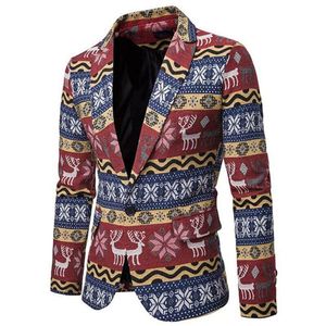 Moda Erkek Yetişkin Noel Kostümleri Noel Partisi Suit Squit Party Suits Santa Baskı Blazer190z