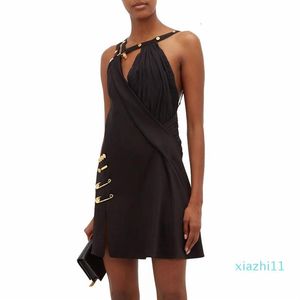 fashion-Asymmetrical Patchwork Pin Dress For Women 2020 Brand Same Style Fashion Spaghetti Strap Off Shoulder High Waist Party Dre228R