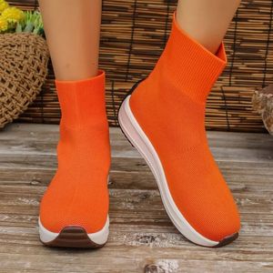 Boots Platform Breattable Sticked Sneakers Women 2023 Autumn Purple High Top Sock Shoes Woman Plus Size 43 Slip on Casual Flats 231009