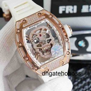 Richardmill يشاهد Richads Milles Hollow Skull Mens Watch Fullautomatic Mechanical Watch مع Diamonds Fashion Glow Tide Tape مقاومة للماء