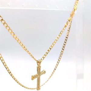 COLAR PINGENTE CRUZ CHEIO DE OURO REAL 24 K CORRENTE DE COMPRIMENTO DO MEIO 60 CM235O