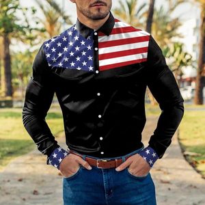 Camisas casuais masculinas retalhos para homens magro moda listrado cor bloco lapela botão manga longa camisa negócios respirável fitness topo