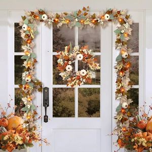 Christmas Decorations Fall Garland Autumn Maple Leaf Pumpkin Berry Wreath For Halloween Fireplace Farmhouse Wedding Christmas Thanksgiving Decoration 231010