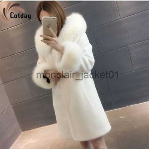 Pele feminina faux fur cotday grosso fino 2020 com capuz ovelhas cortadas casaco de pele casaco de lã feminino médio longo imitação de pele de raposa versão coreana j231010