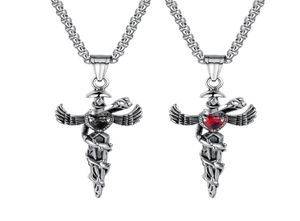 Aço inoxidável caduceus anjo asa símbolo da medicina médico enfermeira pingente colar para homens meninos8467483