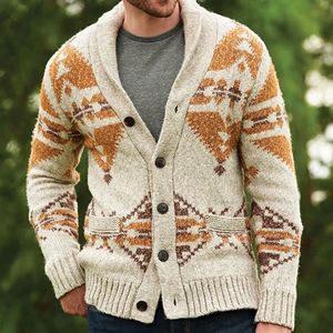 Maglioni da uomo Cardigan stampato vintage soprabito maglione manica lunga alta qualità scollo a V monopetto tasca autunno inverno uomo y231010