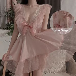 Sexy Pyjamas Sweet Girl Princess Nightgown Transparent Polka Dot Lace Pajamas Leisure Beautiful Back Cute Lolita Kawaii HomeWear 231010