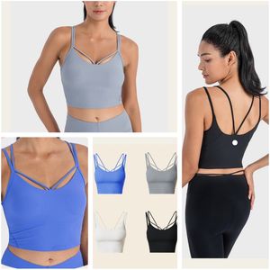 LU-1522 Vertical Rib with Chest Cushion lululemenlyVest Sexy Thin Belt Beauty Back High Elastic Tight Sports Halter Girl