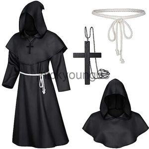 Temadräkt Halloween Wizard Costume Cosplay Medieval Hooded Robe Costume Monk Friar Robes Priest Costume Ancient Clothing Christian Suit X1010