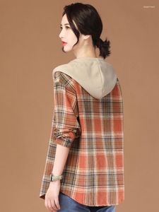 Damenjacken HCXR Frauen 2023 Herbst Langarm Plaid Print Hoodie Mantel Vintage Casual Einreiher Button Down Outwear