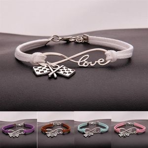 Gioielli di moda Argento antico Bandiera bandiera a scacchi Bracciale Bracciale con ciondoli Gioielli Corda di velluto misto Infinity Love 8 Bangle - 91245T