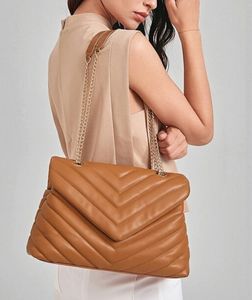 2024 Lüks Tasarımcı Çantalar Çanak omuz çantası markası Loulou Y şekilli tasarımcı dikiş deri bayanlar metal zincir siyah clamshell haberci zincir çantalar kutu crossbody çanta