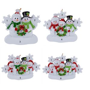 2023 Família de 4 Decorações de Natal em liga personalizada Ornamento de árvore de Natal de boneco de neve