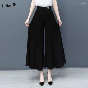 Pantaloni da donna Abbigliamento alla moda Pantaloni larghi in chiffon tinta unita Pantaloni estivi Casual Lady Elastico a vita alta Gamba larga per tutti i fiammiferi