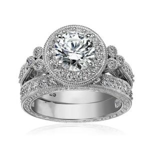 Storlek 5 6 7 8 9 10 Vintage smycken runda klipp 925 Sterling Silver White Topaz Cz Diamond Gemsten Bröllopsengagemang Bridal Ring SE265D