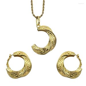 Halsbandörhängen Set 18 K Golden Jewelry for Women Luxury Drop and Pendant med Dubai Fashion Wedding Anniversary Gift