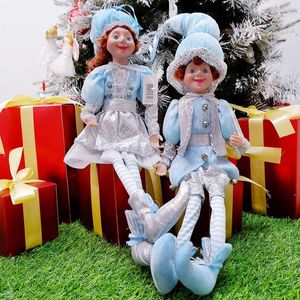 Julekorationer 1 par Elf Par Plush Dolls Toys Christmas Tree Pendant Drop Ornament Hanging Decoration Navidad Year Xmas Gifts for Kids 231010