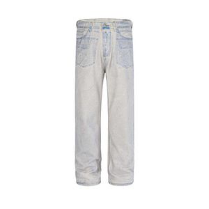 Gaojie Chaopai Overdyed and Stamped Old Dirty White Straight Barrel Jeans4kq7