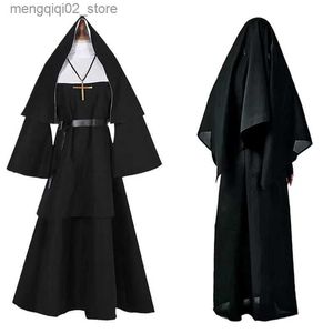 Tema kostümü rahibe cosplay complay kadın erkekler cadılar bayramı uzun cüppeler.