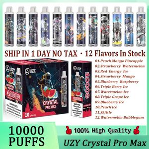 Original UZY Crystal Pro Max 10000 Puff Disposable E Cigarettes 1.2ohm Mesh Coil 16ml Pod Battery Rechargeable Electronic Cigs Puff 10K 0% 2% 3% 5% RBG Light Fast Send