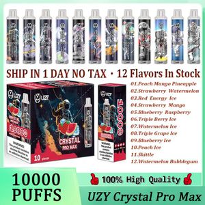 Orijinal Uzy Crystal Pro Max 10000 Puf Puf Tek Kullanımlık E Sigara 1.2ohm Mesh Bobin 16ml Pil Şarj Edilebilir Elektronik CIGS Puff 10K 0% 2% 3% 5% RBG Işık Hızlı Gönder