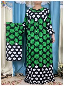 Ethnic Clothing 2023 African Women Dress Cotton Long Sleeve Belt Print Pattern Loose Fitting Muslim Party Islamic