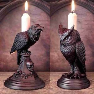 Inne imprezy imprezowe zaopatrzenie gotyckie przy świeca dekoracja ozdoby Halloween Owl / Crow Candle Holder Statua Statua Home Craft Dekoracje domu Q231010