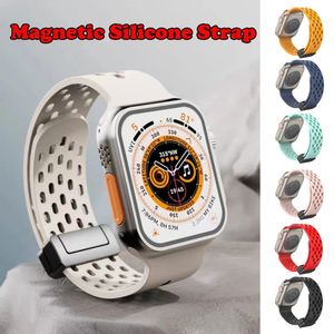 18 Colors Rubber Magnetic Strap For Apple Watch Ultra band 49mm 44mm 45mm 41mm 40mm 42mm 38mm Silicone Correa Bracelet iWatch Series 9 8 se 7 6 5 4
