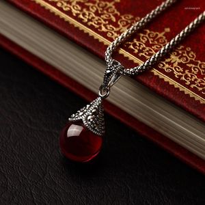 Anhänger Hohe Qualität 925 Sterling Silber Tropfen Form Mode Natürliche Steine Rot Granat Retro Halskette Frauen Schmuck Geschenk