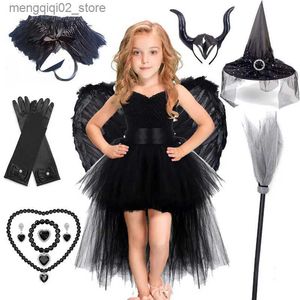 Tema kostüm cadılar bayramı cadı prenses elbise doğum günü partisi cosplay melek tulum çocukları örgü pembe pembe sling vampir kız için gel q240307