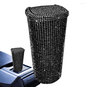 Car Organizer Rhinestone Trash Can Accessories Mini Bling With Lid Garbage For Kitchen