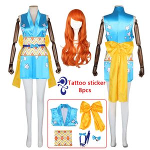 Parrucca del costume cosplay di Nami Anime Nami Cosplay Abiti kimono Adesivi per tatuaggi uniformi Abito Costumi di Halloween per le donnecosplay