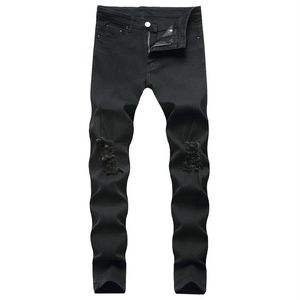 Godlikeu Mens rippade jeans Destribued Distressed Stretch Black Elasitc Skinny Denim Pants230m