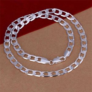 Ny ankomst 8mm platt sidled halsband män sterling silver platta halsband stsn034 mode 925 silverkedjor halsband fabrik direc254g