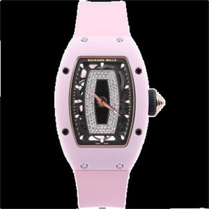 Automatische mechanische Armbanduhren Richarmill Watch Schweizer Uhren RM0701 Pulverkeramikseite Hohlboden transparentes Uhrwerk mit Diamanteinlage Damen WA WN68J