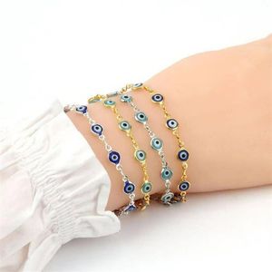 Women Dainty Evil Eye Chain Bracelet Lovely Blue Eyes Beads Link Chain Bangle Good Luck Protection Enamel Beaded Turkish Jewelry267W