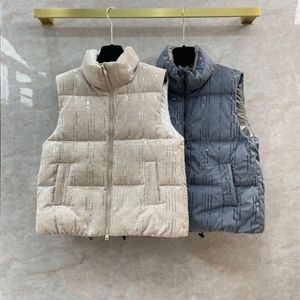 Women's Vests Europe Autumn Winter Fashion Women High Quality 90% White Duck-down Sequins Stand Collar Waistcoat C717