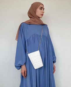 Etnik Giyim Müslüman Maxi Elbise Abaya Femme Düz Renk Çöpleri Kadınlar için İslami Dubai Ramazan Eid Mübarek Dualı Tevazu Kaftan