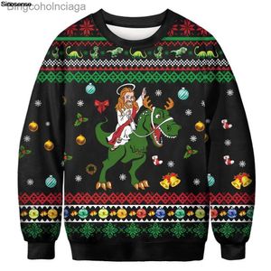 Kadın Sweaters Erkek Kadınlar İsa Binicilik Dinozor Çirkin Noel Süveter Jumper Üstler 3D Noel Top Çan Çıl Snock Kar Tanesi Baskılı Noel Sweatshirtl231010