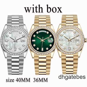 Role luksusowe zegarki diamentowe męskie zegarki damskie automatyczne zegarki MOISSANITE Designer zegarki Rozmiar 40 mm 36 mm 904L Bransoletka ze stali nierdzewnej szafir