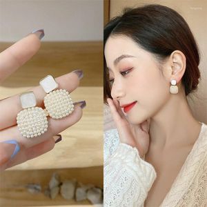 Stud Earrings Geometric Square Pearl Korean Personality Simple Temperament Elegant Fashion