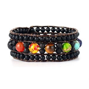 Cuff Onyx Lava Stone 7 Chakra Leather Wrap Bracelets Handmade Bohemia Bracelet Drop C19041601316v